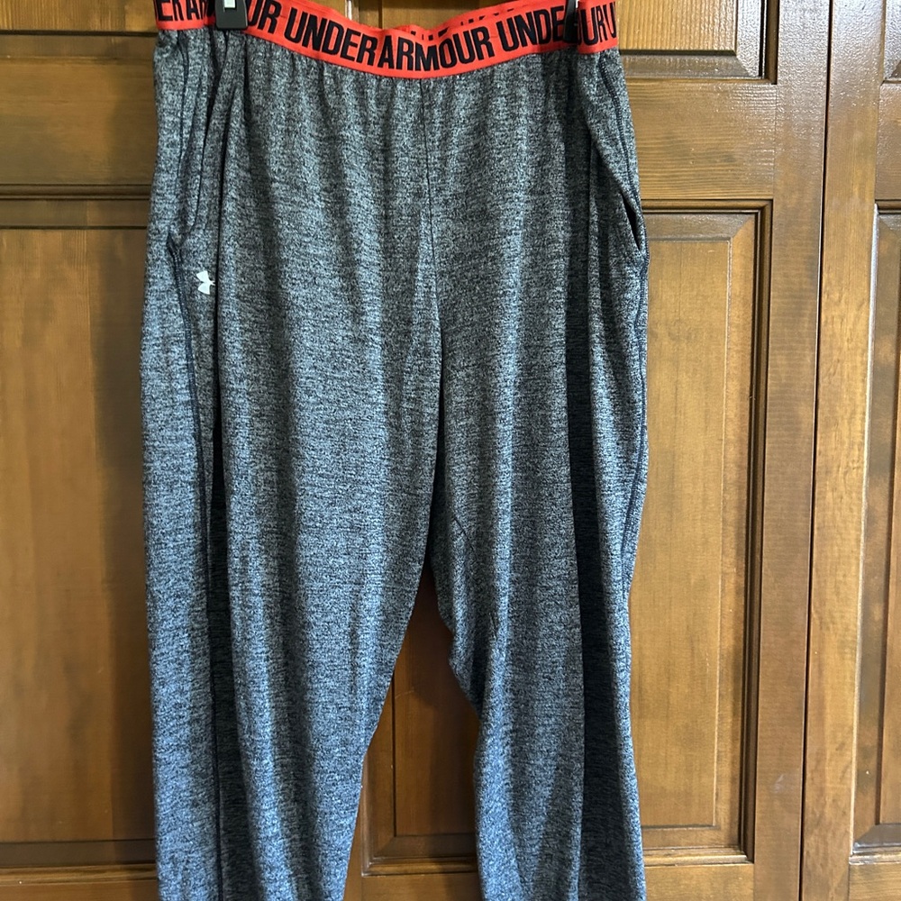 Under Armour Charcoal Pants with Bold Red Waistband